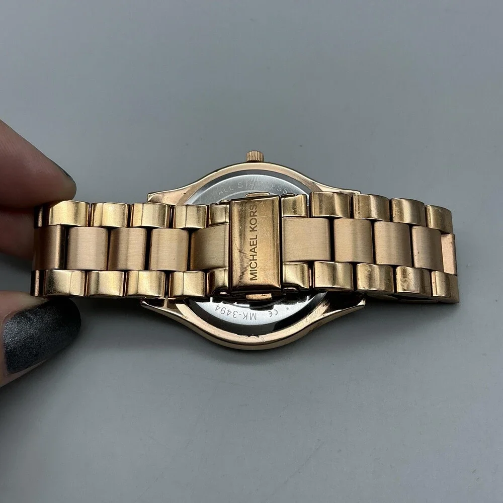 Michael Kors Womens Watch 42mm Blue Dial Gold Tone MK-3494 New Battery 6.5